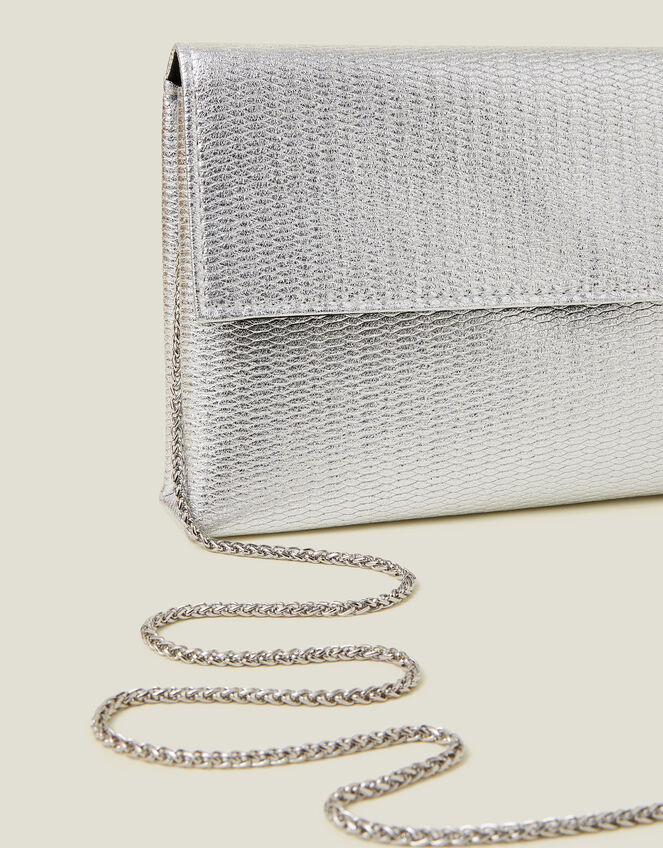 Metallic Fold-Over Clutch Bag, Silver (SILVER), large