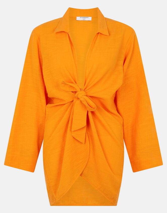 Tie Beach Cover Up Shirt, Orange (ORANGE), large