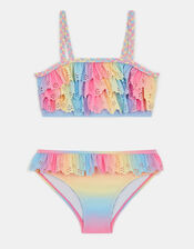Girls Ombr&eacute; Frill Bikini Set, Multi (PASTEL MULTI), large