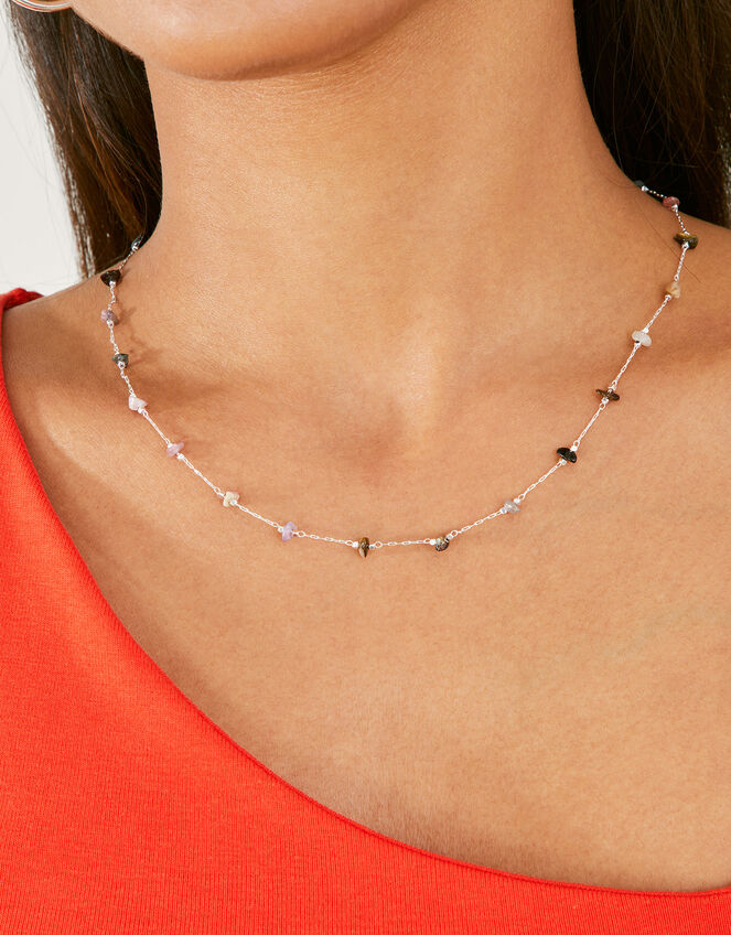 Sterling Silver-Plated Off Cut Semi-Stone Necklace, , large