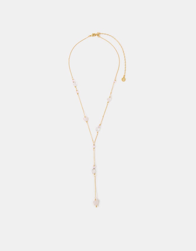 14ct Gold-Plated Rose Quartz Lariat Necklace, , large