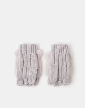 Girls Fluffy Owl Fingerless Gloves with Mittens, Natural (NATURAL), large