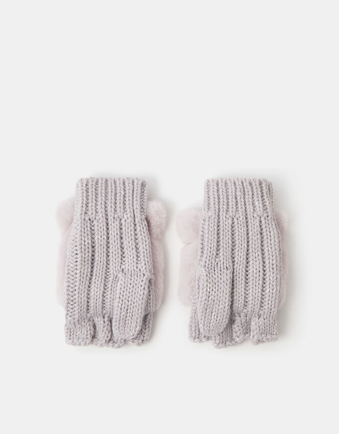 Girls Fluffy Owl Fingerless Gloves with Mittens, Natural (NATURAL), large