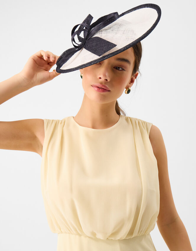 Bow Two Tone Fascinator, Blue (NAVY), large