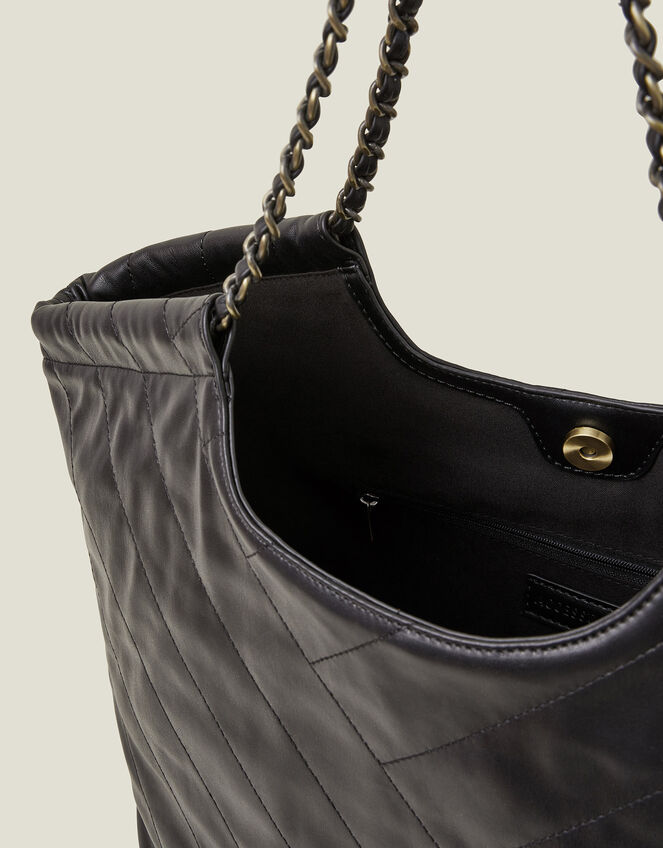 Chain Strap Faux Leather Shoulder Bag, Black (BLACK), large