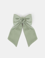 Corsage Bow Barrette Hair Clip Green, , large