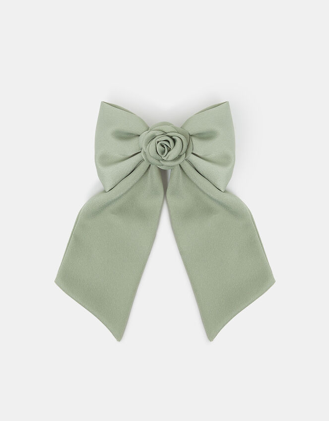 Corsage Bow Barrette Hair Clip Green, , large