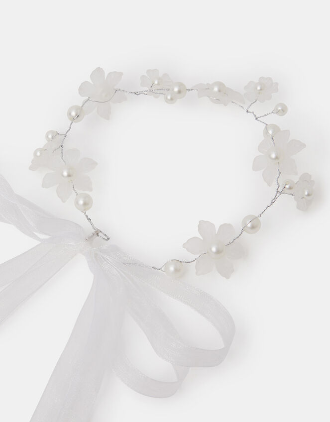 Girls Pearl Flower Crown Headband, , large