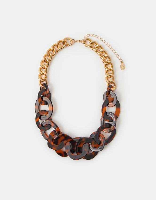 Statement Tortoise Shell Link Chain Necklace, , large