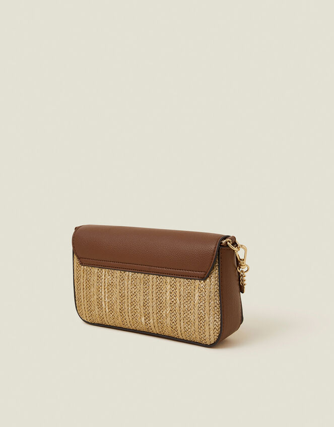 Metallic Raffia Cross-Body Bag Gold, , large