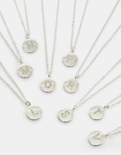 Sterling Silver-Plated Diamante Initial Round Pendant Necklace, Silver (ST SILVER), large