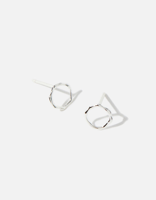 Sterling Silver Molten Open Circle Studs, , large