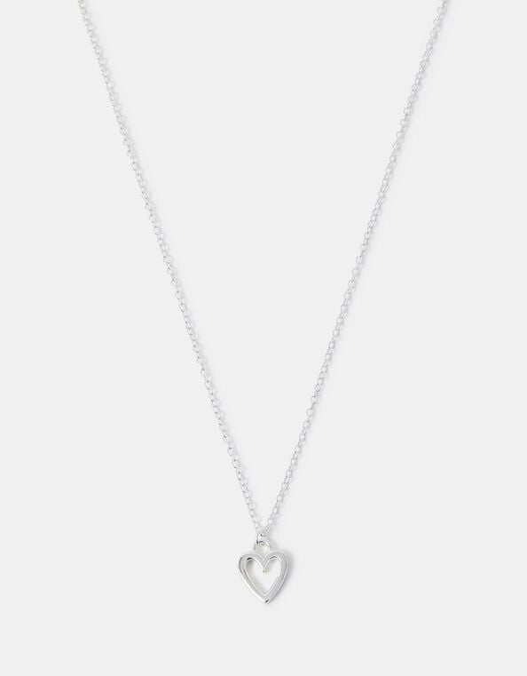 Sterling Silver Heart Pendant Necklace, Silver (ST SILVER), large