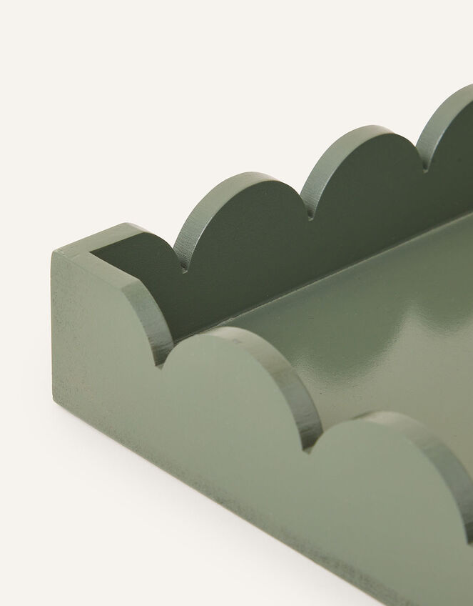 Large Wood Scallop Tray, Green (GREEN), large