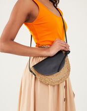 Contrast Flap Jute Cross-Body Bag, , large