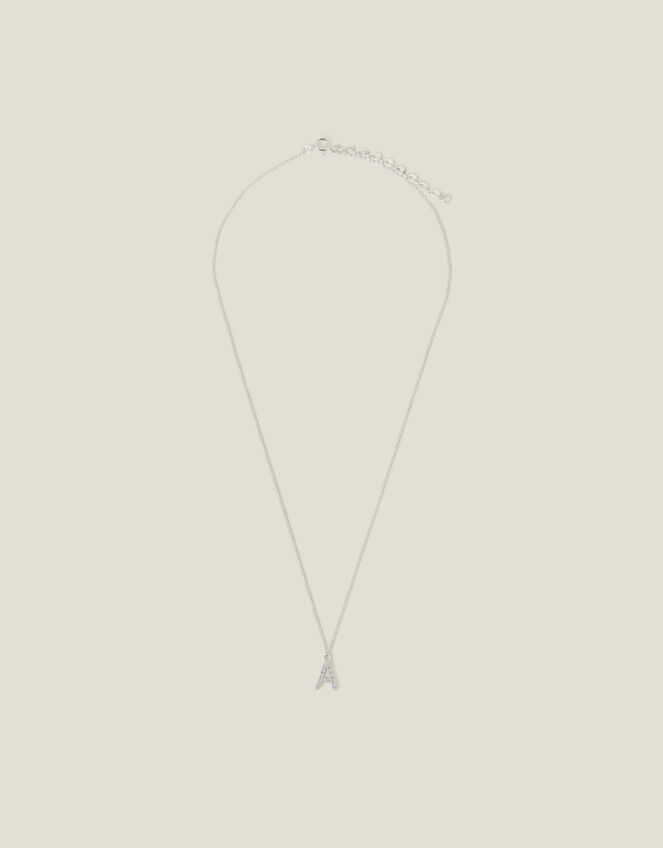 Sterling Silver Diamante Initial Pendant Necklace, White (ST CRYSTAL), large
