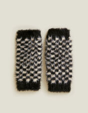 Fuzzy Checkerboard Fingerless Mittens, , large