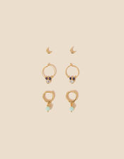 Gold-Plated Moon Earrings Set of Three, , large