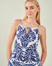 Sleeveless Ornamental Print Jumpsuit, Blue (BLUE), large