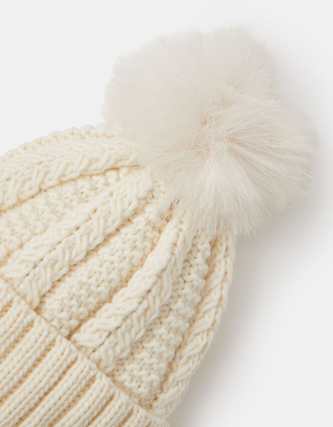 Pom-Pom Beanie Hat, Cream (CREAM), large