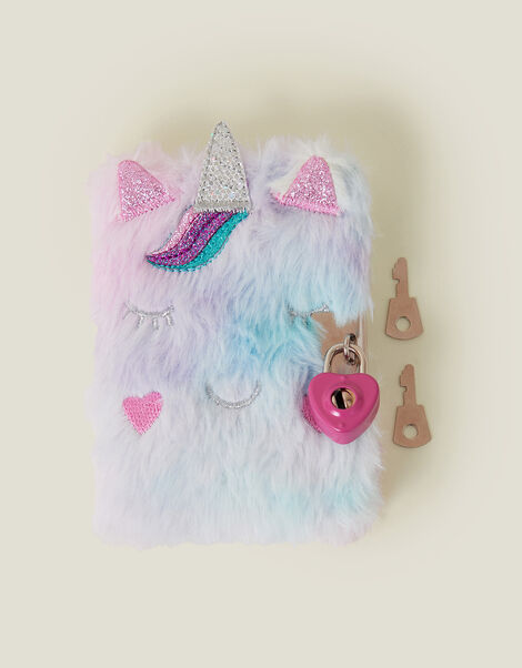 Girls Faux Fur Unicorn Lockable Journal, , large