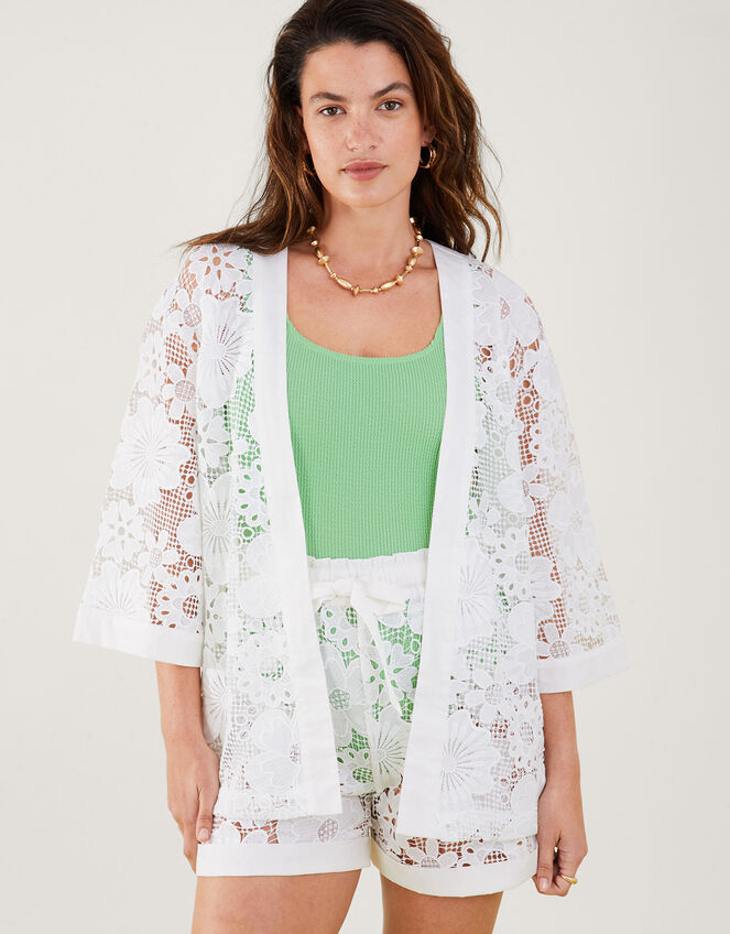 Flower Graphic Lace-Up Openwork Hooded Cover Up