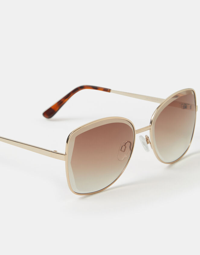 Metal Bevelled Oversized Sunglasses, , large