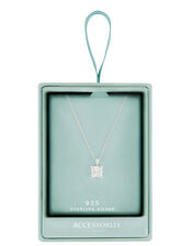 Sterling Silver Princess Cut Solitaire Necklace, , large