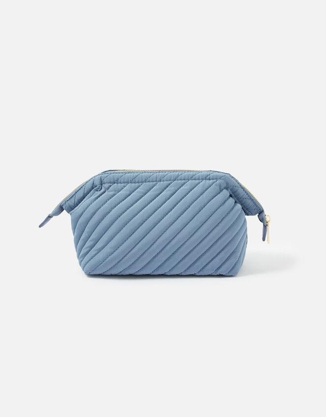 Quilted Wash Bag with Recycled Fabric, Blue (BLUE), large