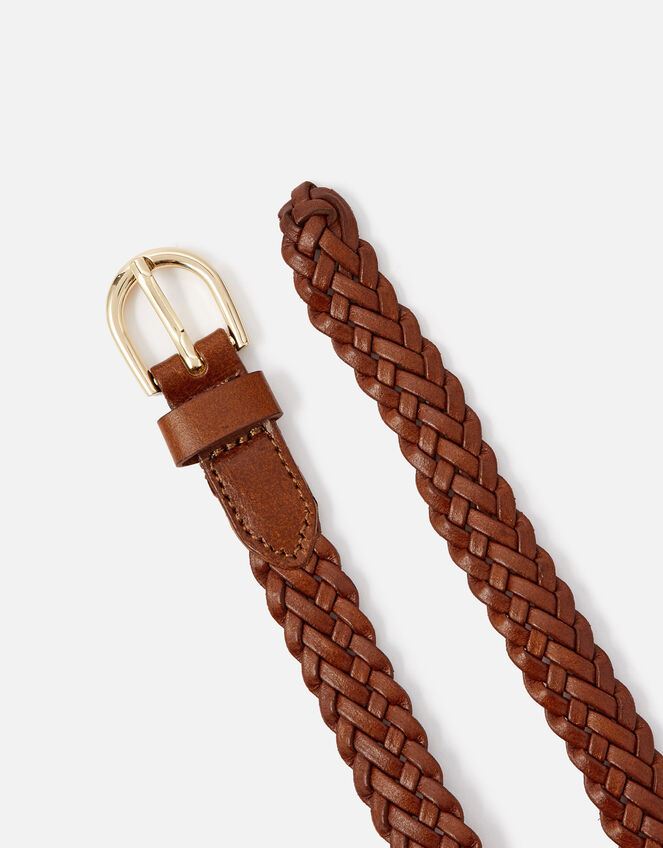 Leather Plaited Belt, Tan (TAN), large