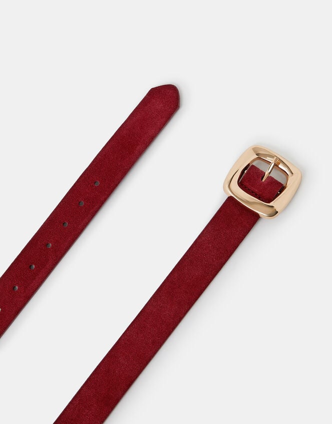 Square Buckle Suede Belt, Red (BURGUNDY), large