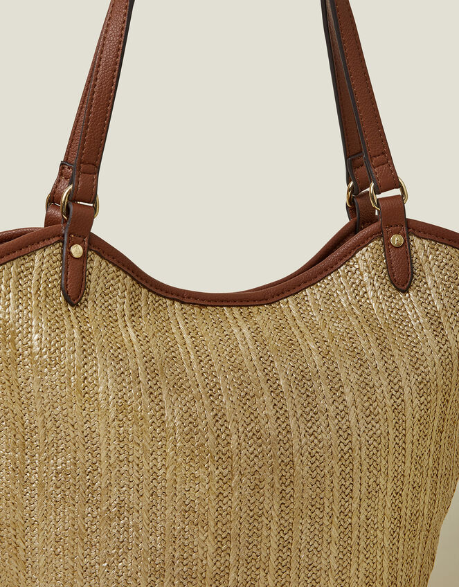 Metallic Raffia Shopper Bag, , large