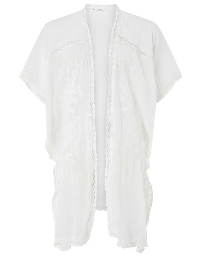 Cotton Kimono with Lace and Floral Embroidery, Cream (CREAM), large