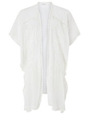 Cotton Kimono with Lace and Floral Embroidery, Cream (CREAM), large