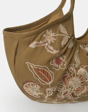 Oversized Floral Embroidered Shoulder Bag, , large