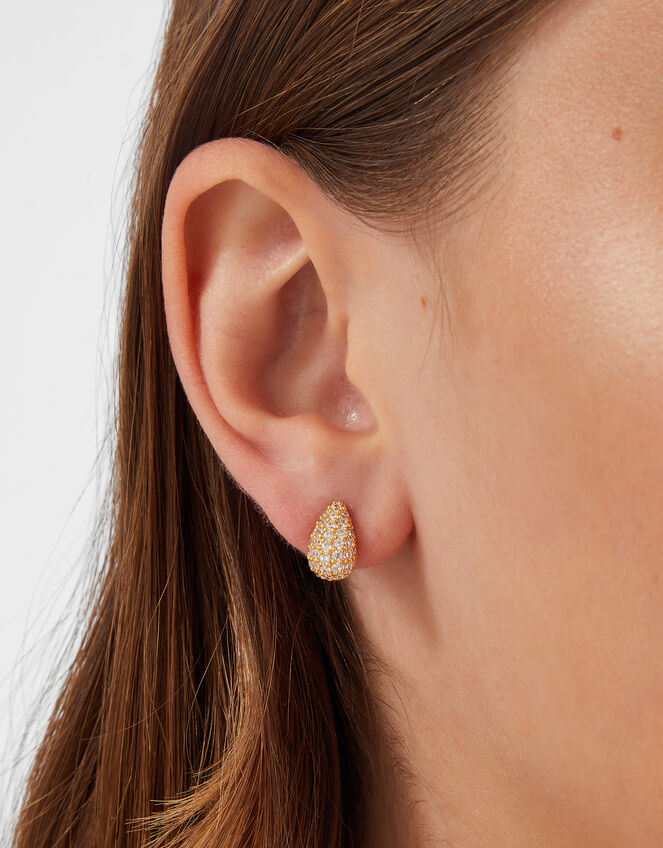 14ct Gold-Plated Diamanté Curve Teardrop Earrings, , large