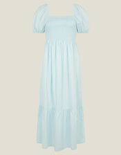 Puff Sleeve Smocked Midi Dress, Blue (PALE BLUE), large