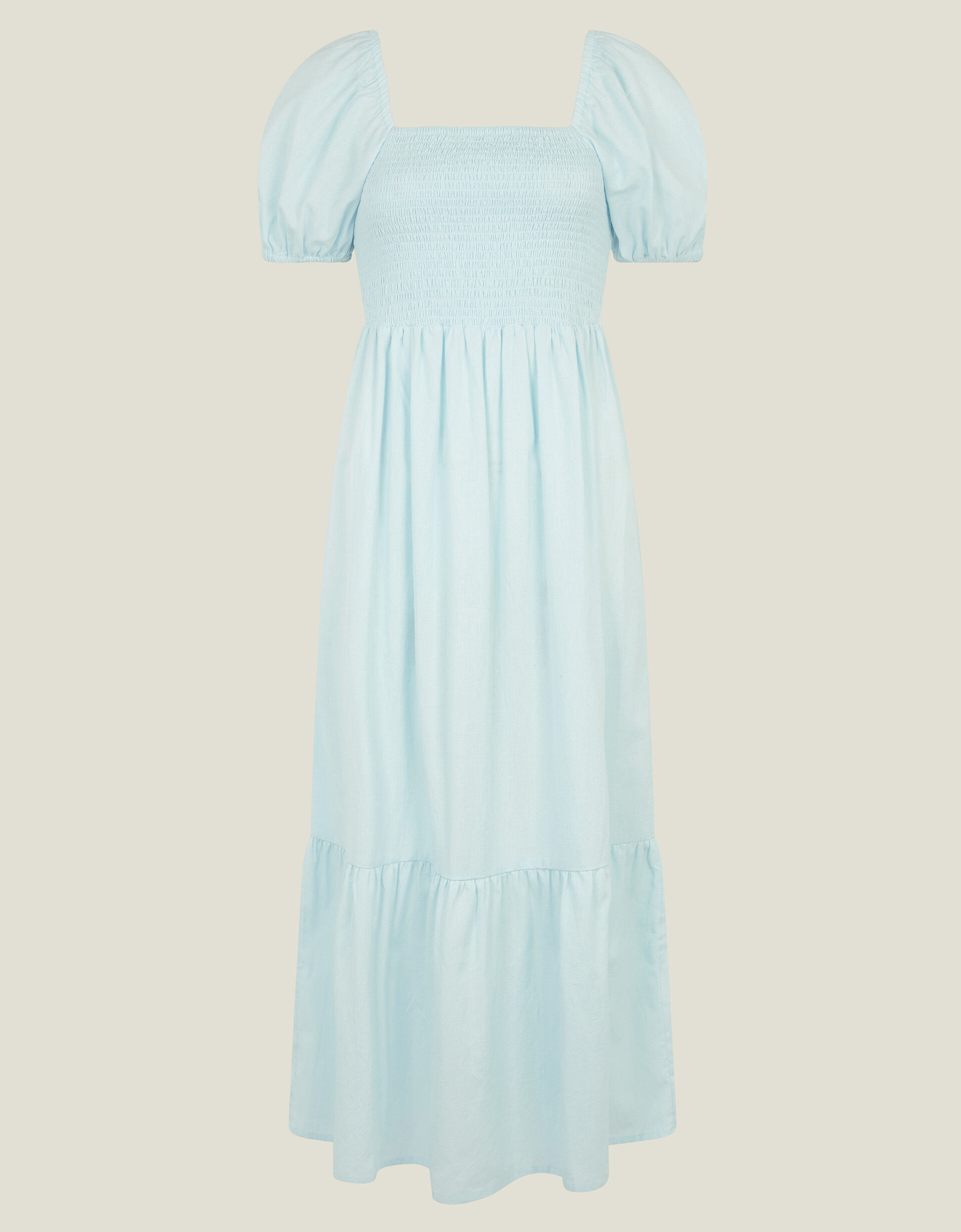 Smocked Puff Sleeve Midi Dress – Elegant and Versatile