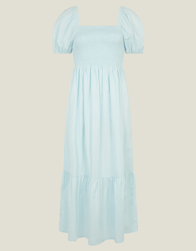 Puff Sleeve Smocked Midi Dress, Blue (PALE BLUE), large