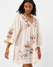 Floral Embroidered Mini Kaftan, Ivory (IVORY), large