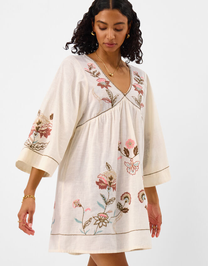 Floral Embroidered Mini Kaftan, Ivory (IVORY), large