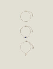 3-Pack Evil Eye Charm Anklets, , large
