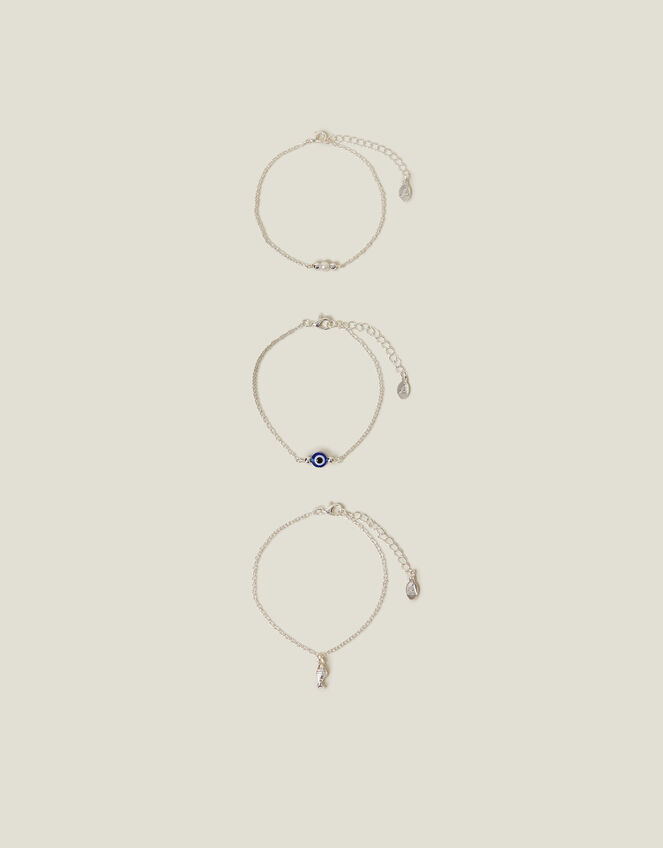 3-Pack Evil Eye Charm Anklets, , large