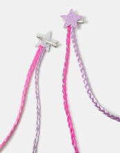 2-Pack Girls Faux Hair Plait Star Clips, , large