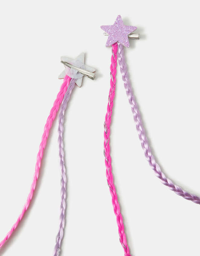 2-Pack Girls Faux Hair Plait Star Clips, , large