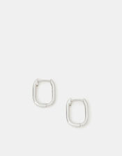 Sterling Silver Rectangular Huggie Hoop Earrings, , large