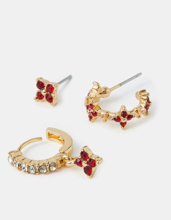 3-Pack Gem Cross Stud & Hoop Earrings, , large