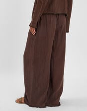 Crinkle Wide Leg Trousers, Brown (CHOCOLATE), large