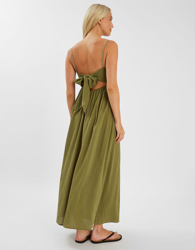 Tie-Back Sleeveless Maxi Dress, Green (KHAKI), large