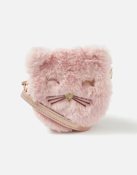 Girls Fluffy Cat Round Cross-Body Bag, , large